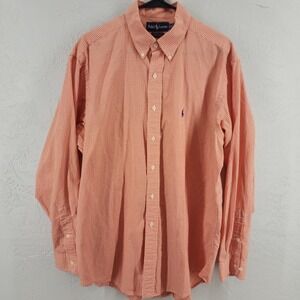 Ralph Lauren Yarmouth Orange Gingham Cotton Button Down Shirt Mens 16.5 34/35